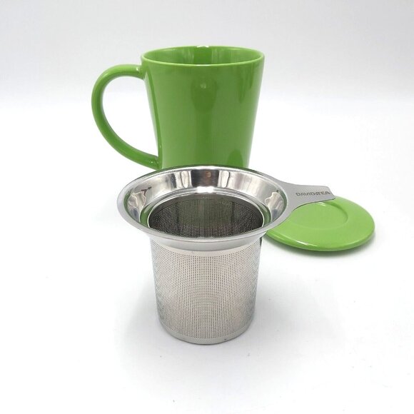 Davids Tea The Perfect Mug Ceramic Lime Green Includes Infuser and Lid - Picture 3 of 6